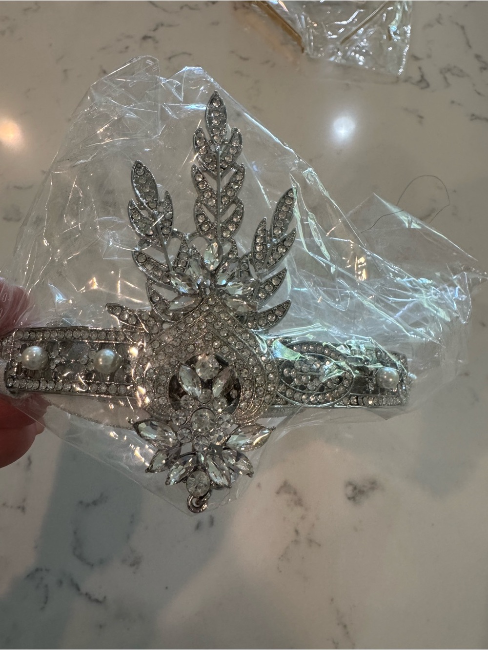 1920s Gatsby Art Deco Rhinestone Pearl Headpiece Flapper - Picture 2 of 4